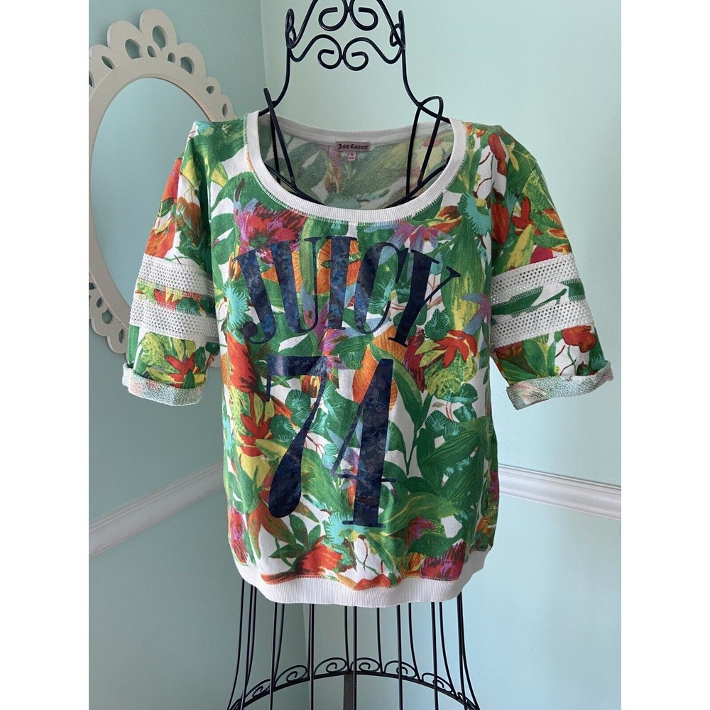 Juicy Couture Hawaiian Floral Top S Short Sleeve Juicy 74‎ Size Small Crop Top